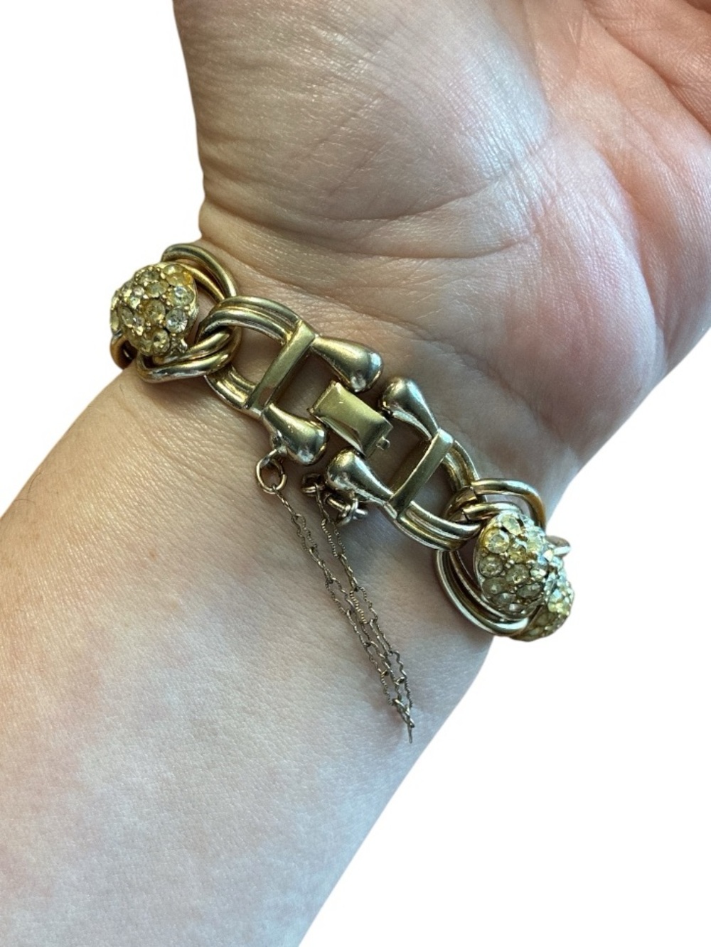 Gold Rhinestone Link Stretch Bracelet - Picture 3 of 4